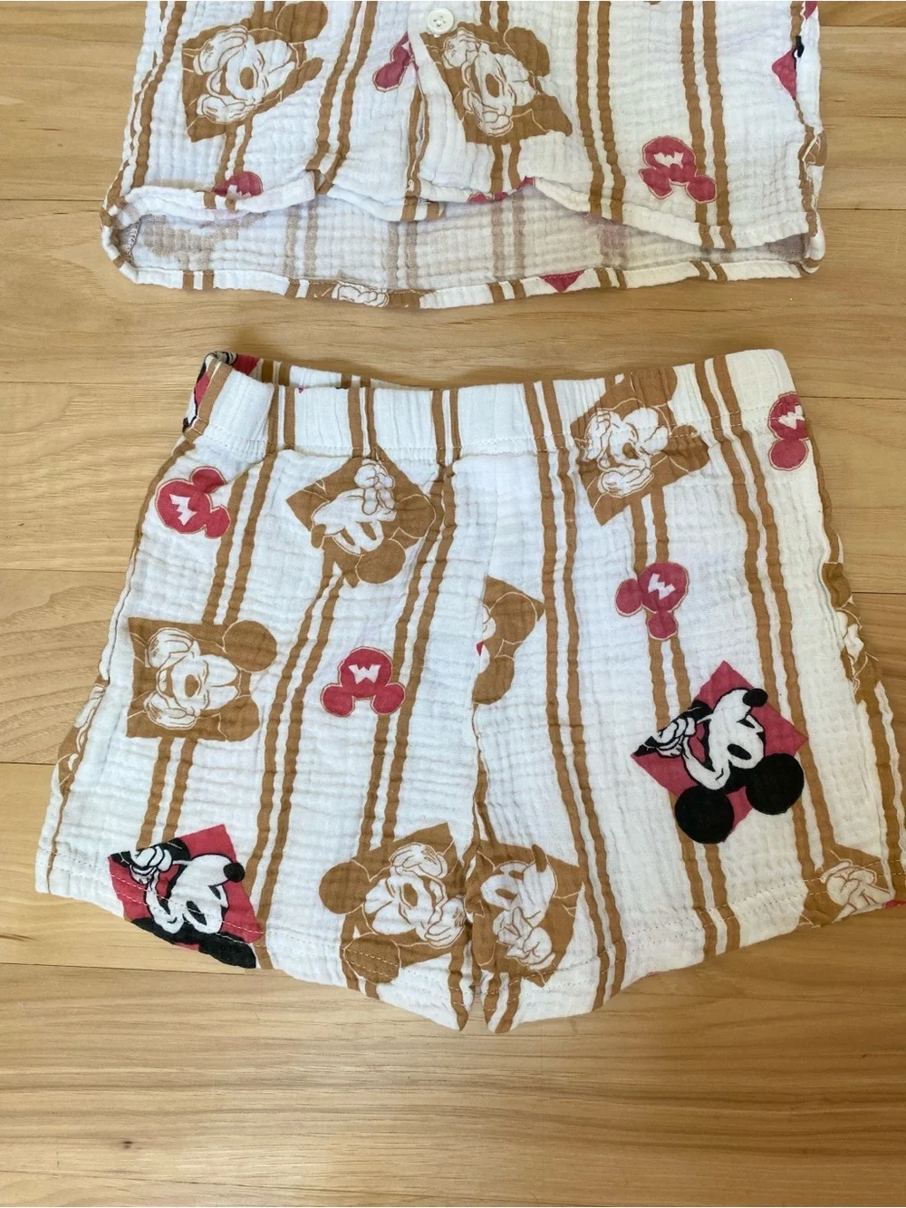 Mickey Mouse Matching Set 100% Cotton Summer Button-Up & Shorts Size 5